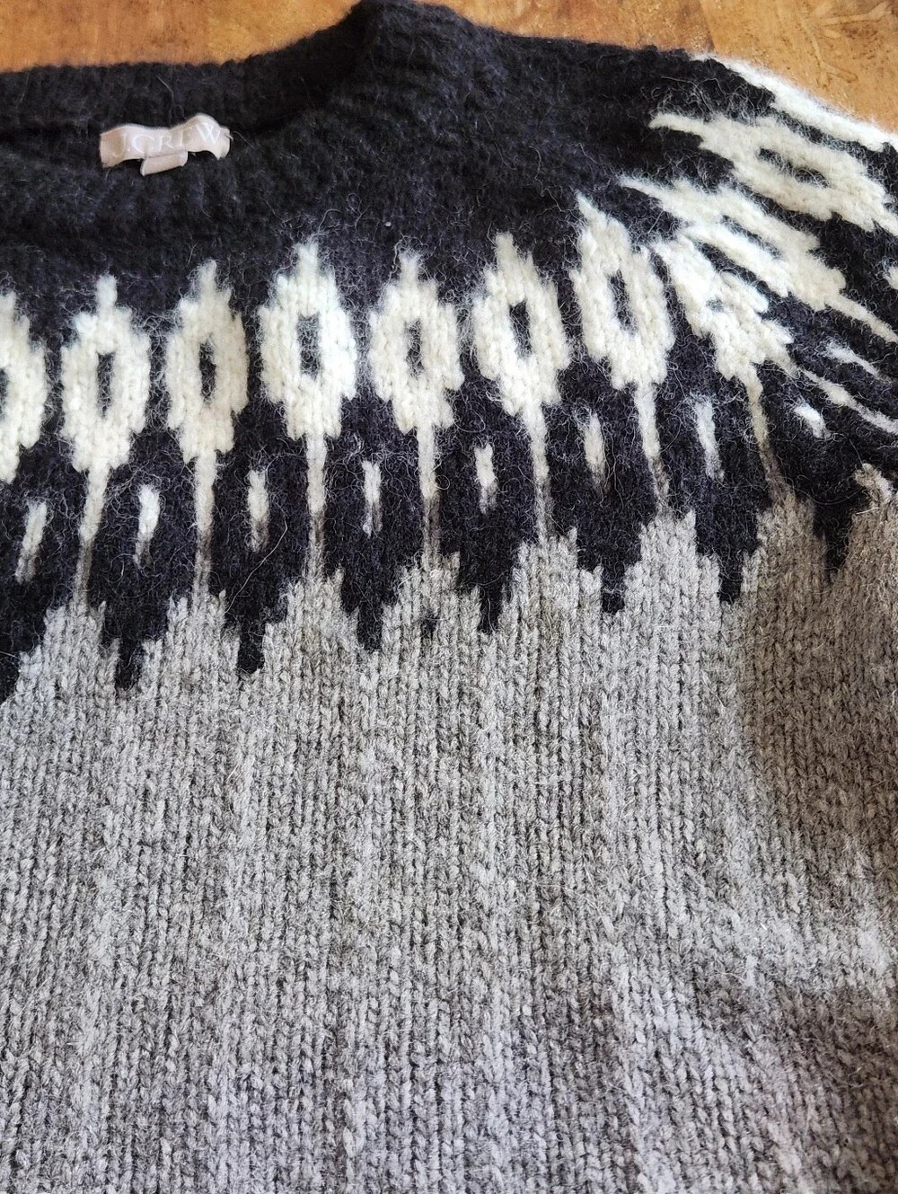 J. Crew Women’s Black, Gray & White Fair Isle Crewneck Wool & Alpaca Sweater XS